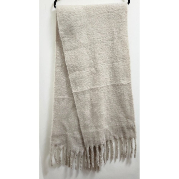 Jade &Clarisse Paris Beige Fringe Scarf 100% Viscose Soft Sparkle Wrap 76x16 - Picture 2 of 10